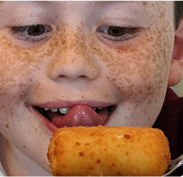 Eating a seaweed croquette